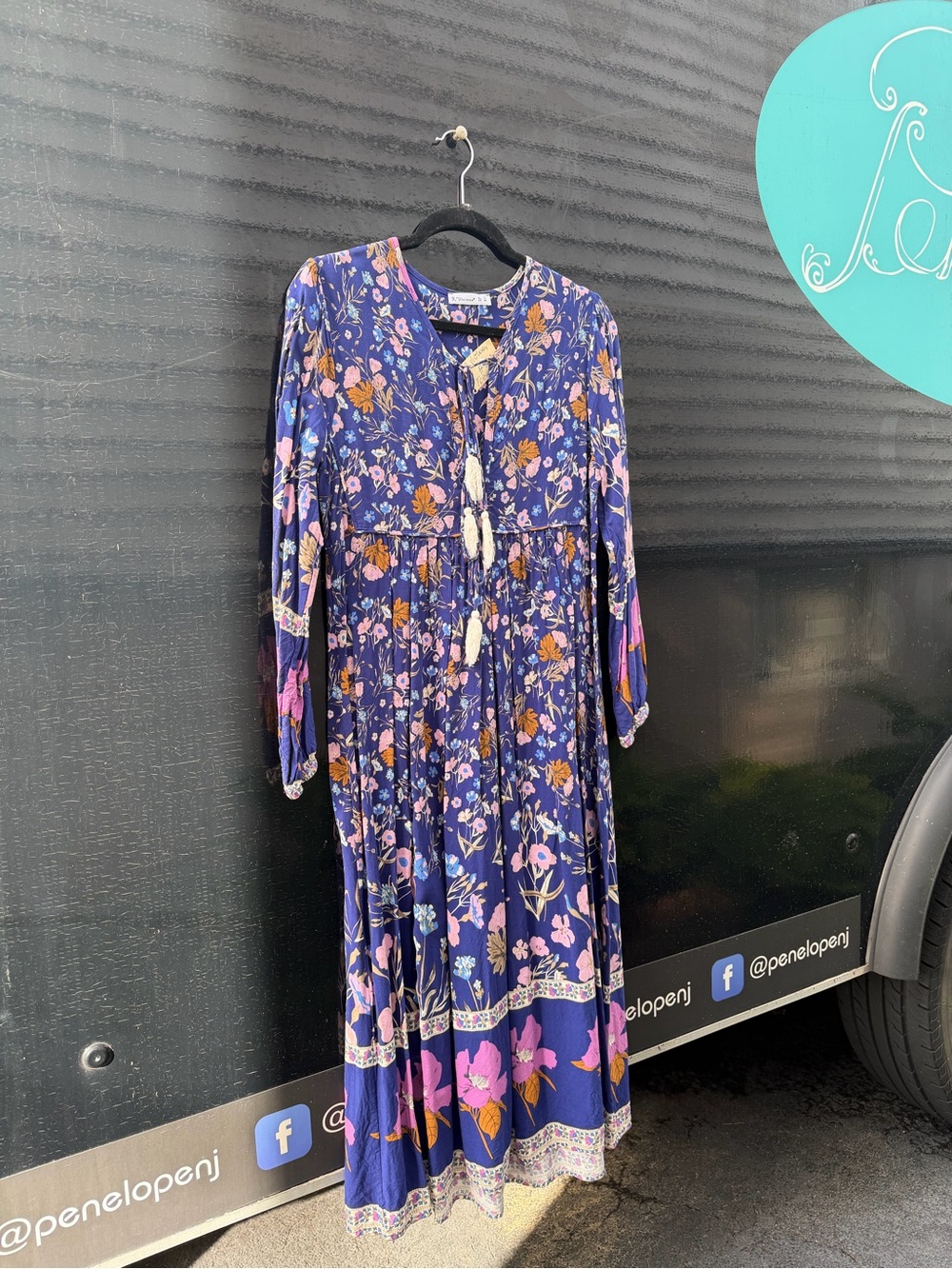 Blue Floral Midi Dress Sz S
